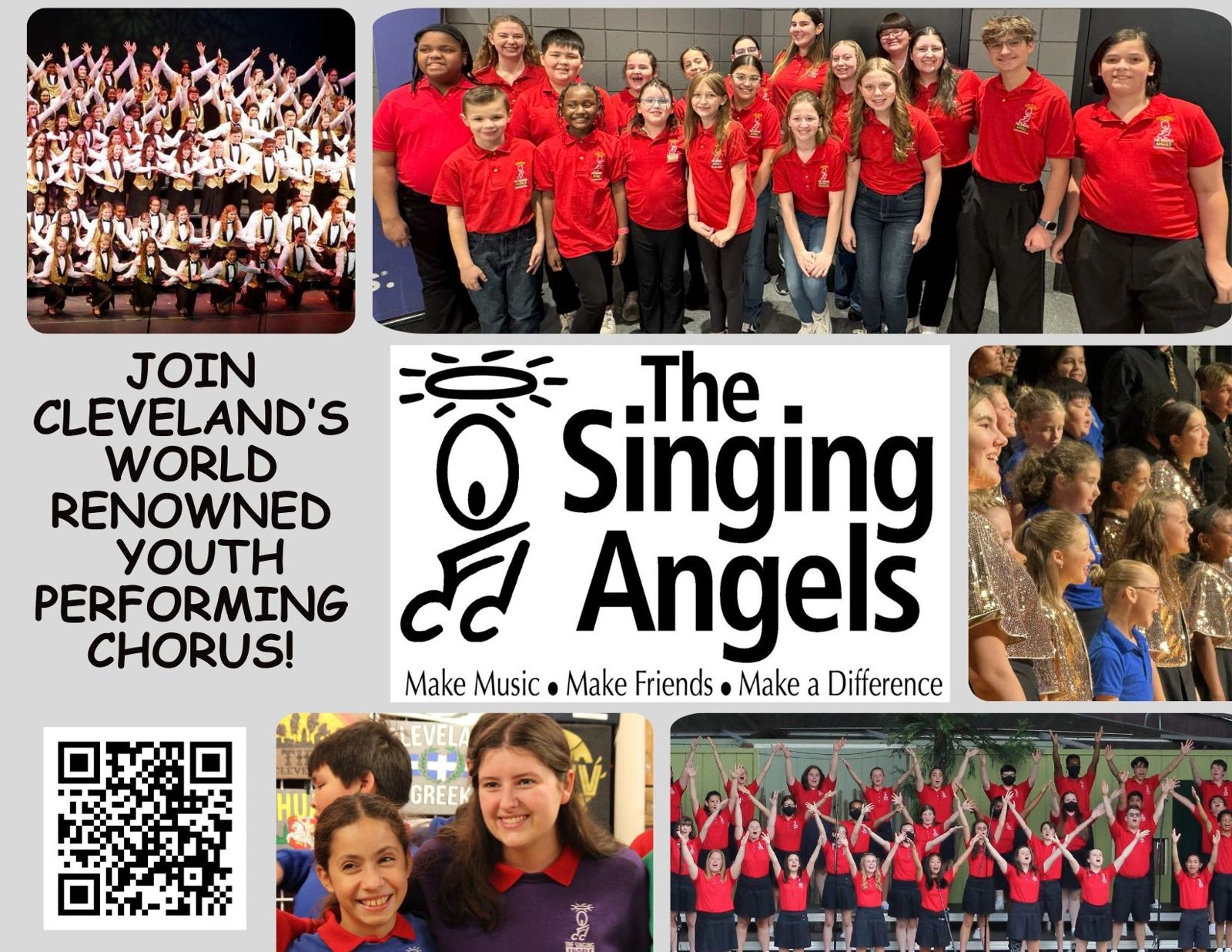 Collage of Singing Angels performers with the message: Join Cleveland's world renowned youth performing chorus